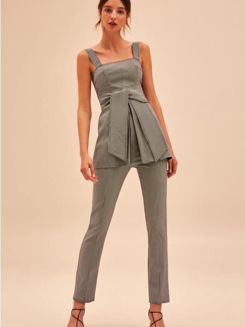 C/MEO Collective Black Gingham Tailored Set with Waist Tie